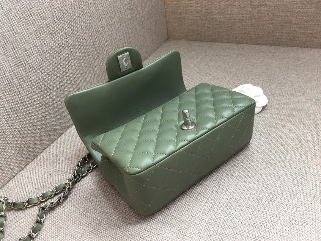 Small Classic Flap Lambskin Bag A01116 Dark Green/Silver